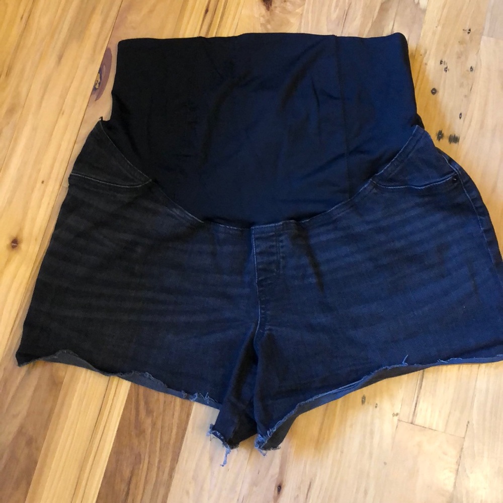 Black jean maternity shorts